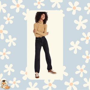 Madewell Whisper Cotton Turtleneck in Helene Stripe, Egyptian Gold, Sz Med